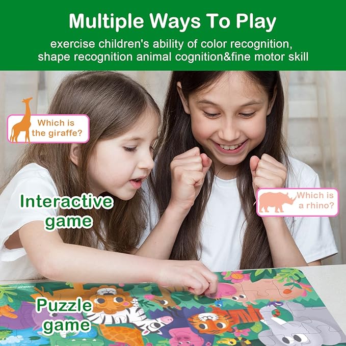 TAOZI&LIZHI Floor Puzzles for Kids, Jungle Animals Jigsaw Puzzle for Kids Ages 3-5, 4-8, Christmas Toddler Puzzles with Hand-held Gift Box, Preschool Learning & Education Toys(46 pcs, 2 x 3 feet)