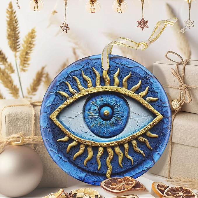 3.5" Ceramic Christmas Ornaments, Christmas Tree Ornaments, Heirloom Keepsake, Gift Exchange, Gift Idea, Bauble Present - Greek Evil Eye