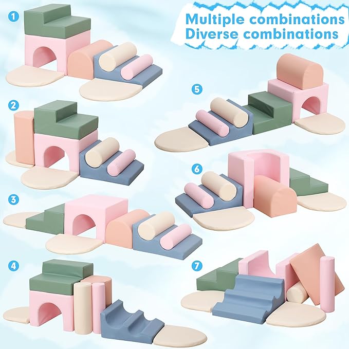 8-Piece Foam Climbing Blocks for Toddlers 1-3,PU Toddler Climbing Toys Indoor,Soft Play Climbing for Toddlers,Baby Toddler Kids Foam Climbing Blocks,Foam Soft Play Set,Foam Play Gym