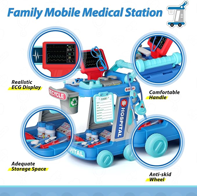 Liberry Doctor Kit for Toddlers Aged 2 3 4 5, Pretend Doctor Playset for Kids with Cart, Costume and Stethoscope, Role Play Medical Toys for Girls Boys (Green)