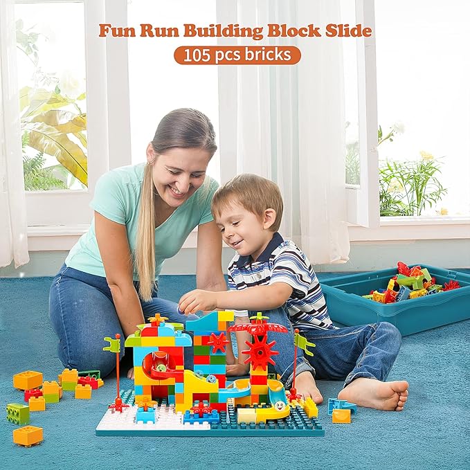 5-in-1 Multi Activity Sand Water Play Table, Double-Sided Kids Activity Table with Storage, 105pcs Marble Run Building Blocks Sensory Table for Kids Toddler Boys Girls Ages 1 2 3 Year Old