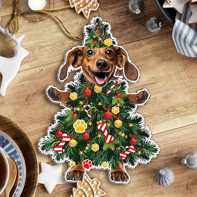 2025 Dachshund Christmas Tree Ornament - Festive Holiday Acrylic Hanging Decoration with Adorable Dachshund Dog - Wiener Dog Xmas Ornament