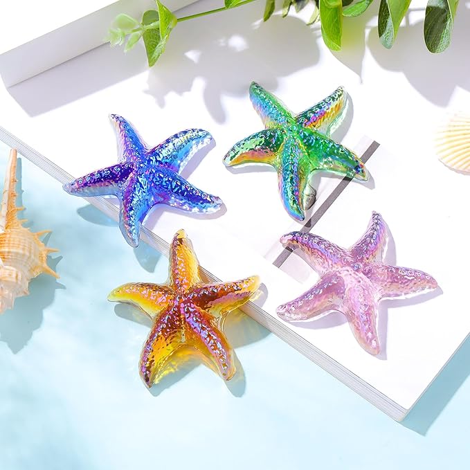Movdyka 4pcs Starfish Crystal Figurine Desk Decor Handmade Blown Glass Sea Star Beach Themed Animals Ornaments Collectible Crafts Sea Glass Gifts