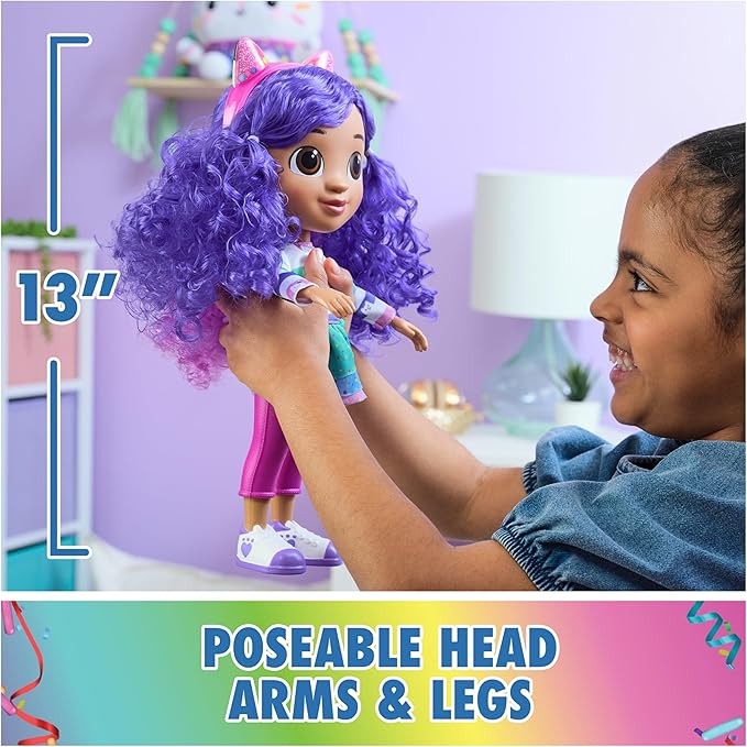 Gabby's Dollhouse, Sing & Celebrate Gabby Girl Doll, 13-Inches Tall with Sound Effects & Reversible Cat Ears, Kids Toys for Girls & Boys Ages 3+