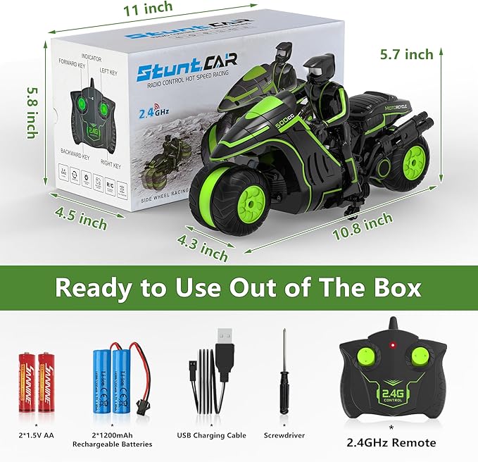 Eulogia Remote Control Motorcycle, 360° Spinning Wheel RC Stunt Motocross Toys, High Speed Riding Model with Rechargeable Battery, Drift Motorbikes for Kids, Gift for Boys & Girls Ages 5+