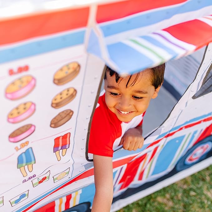 Melissa & Doug Fabric Double-Sided Food Truck Play Tent - Ice Cream And BBQ Role Play Toy Food Truck Tent, For Kids Ages 3+
