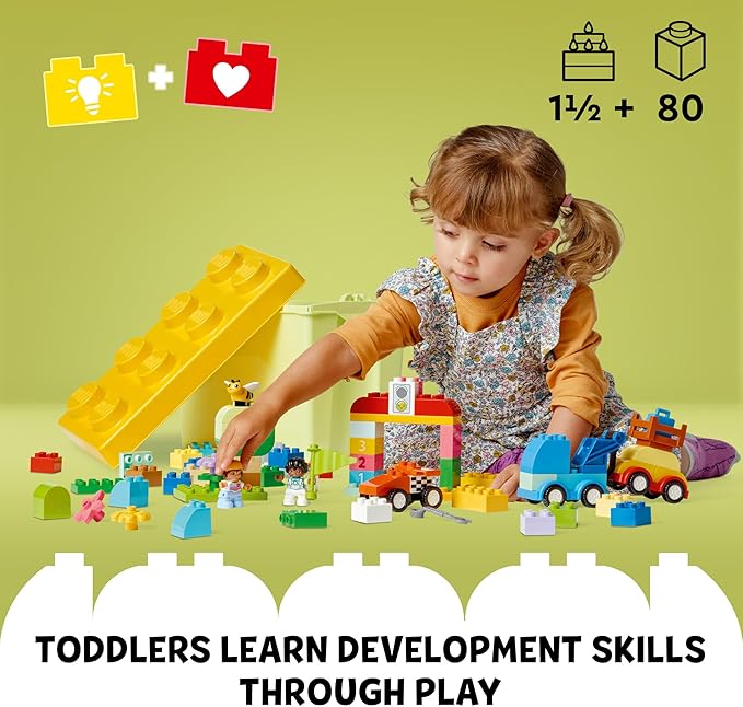 LEGO DUPLO Classic Cars and Trucks Brick Box Playset, Educational STEM Toy, Preschool Toy Building Set for Toddlers Aged 18 Months Plus, Learning Toy to Develop Fine Motor Skills, 10439