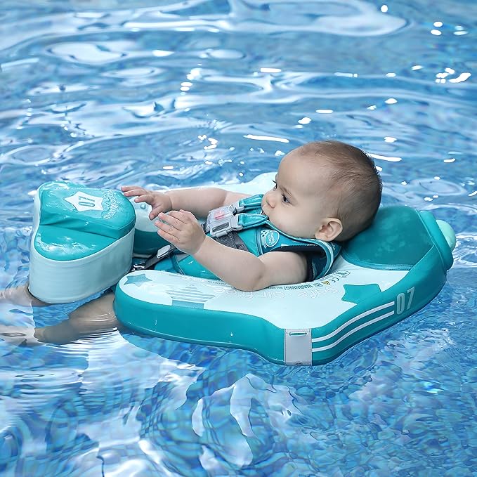 Mambobaby Float Add Tail Baby Swim Float with Canopy, Non-Inflatable Solid Baby Float, Upgrade Soft Waterproof Skin-Friendly Leather Material Infant Swim Float (Global Limited Edition - Green)