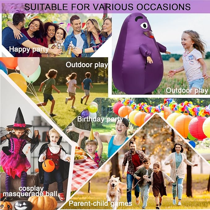 Grimace Costume Purple Grimace Inflatable Costume Suit for Adults and Kids - Perfect for Parties and Halloween