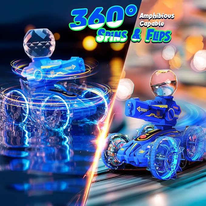 4-in-1 Waterproof Remote Control Car with Water Gun, Pool Toys for Kids age 4-8 8-12, Amphibious RC Cars & RC Boat, Water & Land RC Stunt Car, Summer Outdoor Play Toy for Boy Girl Age 3+ Birthday Gift