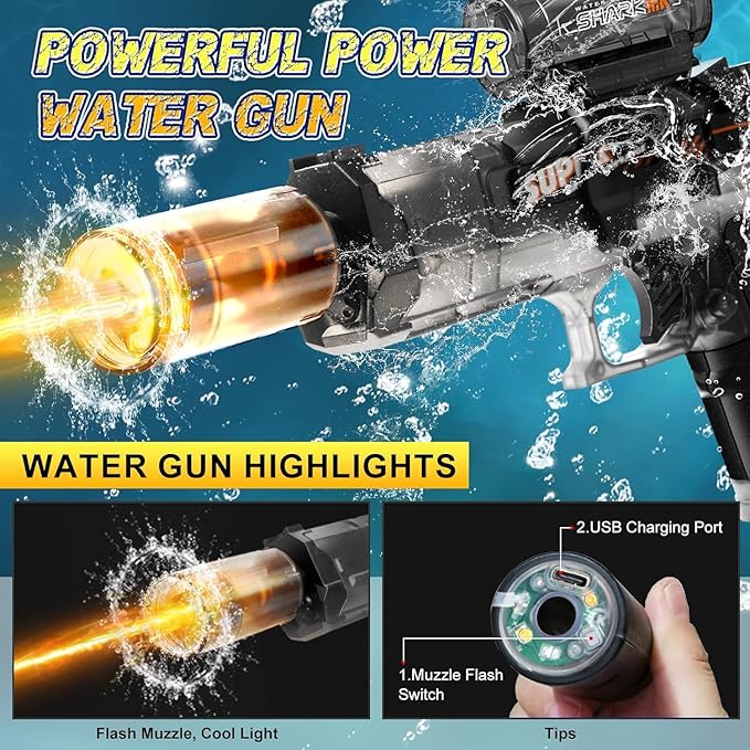 Electric Water Gun for Adults Kids, Automatic Squirt Gun with a Long Range of up to 26-30 Ft, LED Light Large Capacity IP7 Waterproof Fully Auto Water Gun (Dark)