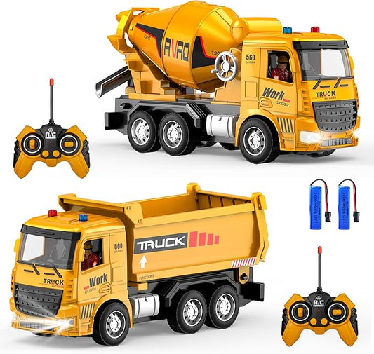 Construction Toys for Toddlers 6-12 Year Boys Girls, Remote Control Truck and Cement Mixer Truck, Kids Ideal Birthday Party Present