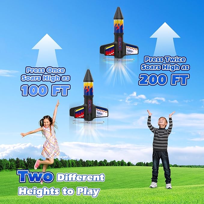 Rocket Launcher for Kids, Launching Air Rocket Toy Model Rockets with Parachute Safely Land 200 Feet of Flight Altitude Outdoor Toys for Ages 8-13 Birthday Gift for Kids Boys & Girls