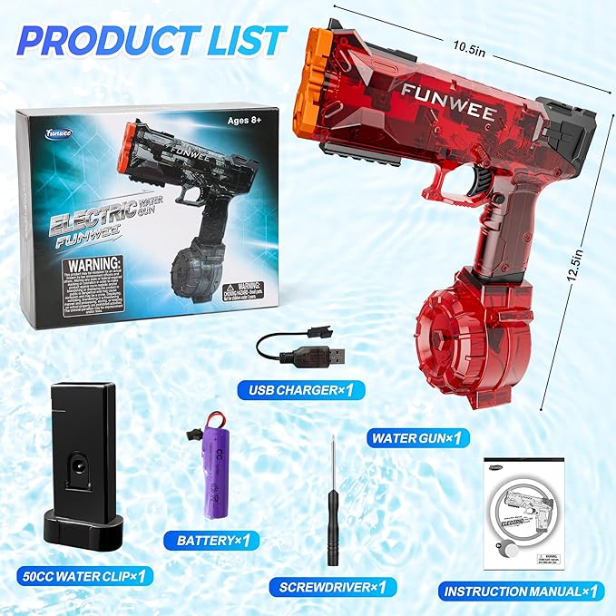 Electric Water Guns, Most Powerful Full Automatic Water Squirt Pistol for Kids, High Powered 28-32 FT Long Range Auto Classic Powerful Strongest Water Blaster, Outdoor Swimming Pool Gift Toy