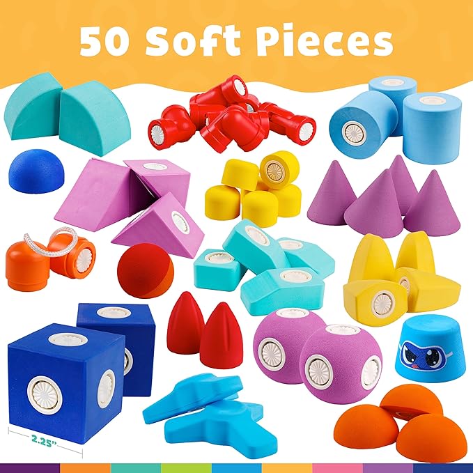 Magnetic Foam Bath Building Blocks - 50-Piece Trunk Set, Great for Preschools, Bathtub, Sensory Bin Filler, Engineering Toys for Kids 3-5