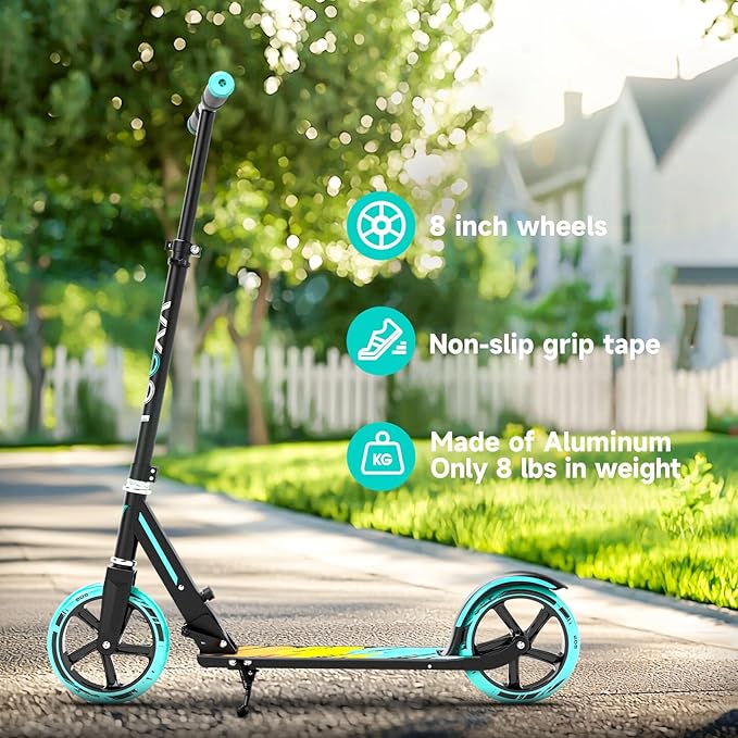 Scooter for Kids 6-12 & Adults,Kid Scooter for Age 6-12,Big Wheels,Adjustable Height, Foldable, Aluminium Frame,Holds Up to 220 LBS