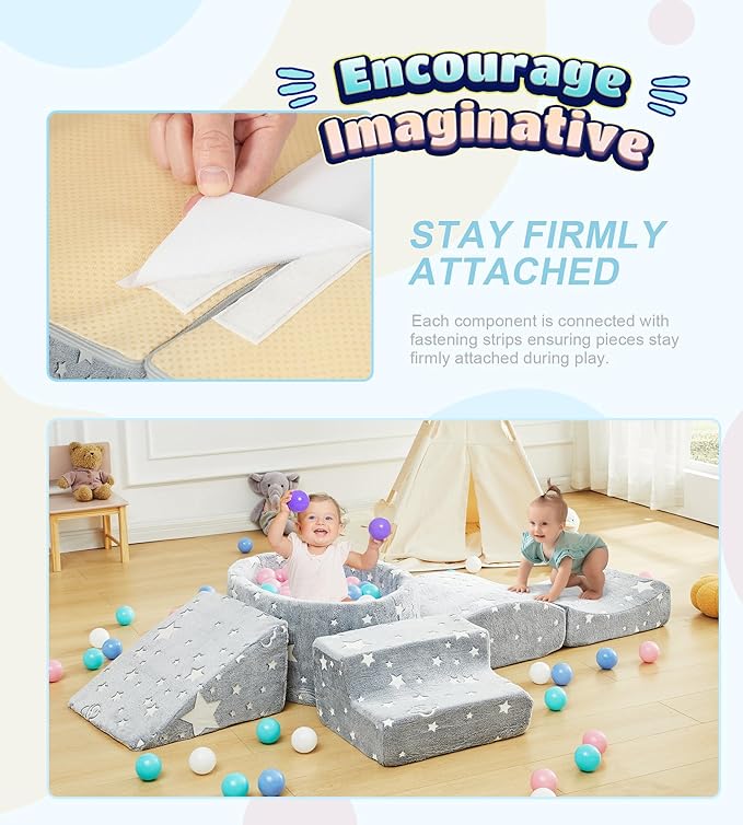 Foam Climbing Blocks with Ball Pit Designed for Toddlers Aged 1-3 -Great for Indoor Crawling, Inside Foam Playground Set for Little Ones to Active Playing -(Balls NOT Included) Stars