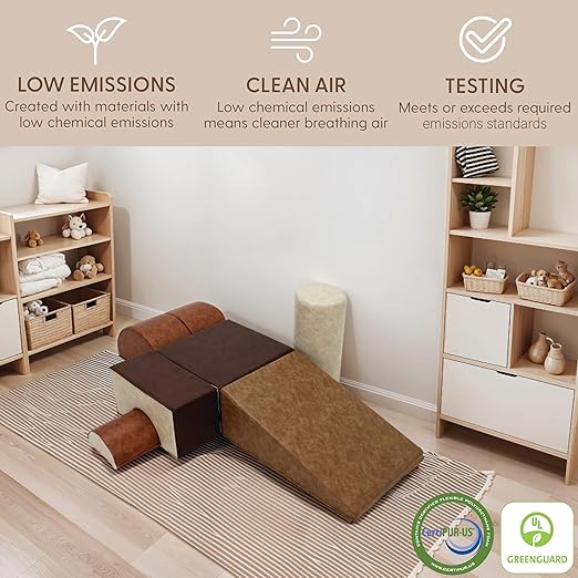 FDP Rustic Kid Playtime and Climb Soft Foam Playset for Infants, Toddlers 10m-2yrs; Climber and Block Play, Learn Gross Motor Skills at Home or Daycare (6-Piece) - Distressed Assorted, 12364-DA