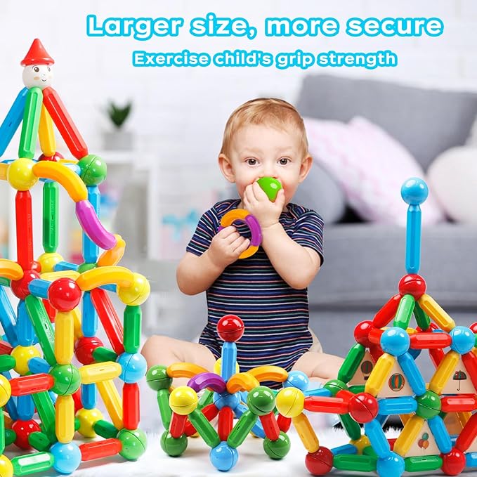 TOKBLOK Magnetic Building Blocks for Boys and Girls, 132Pcs Creative Magnetic Sticks and Balls STEM Construction Toys for Kids Toddlers Early Development Educational Learning