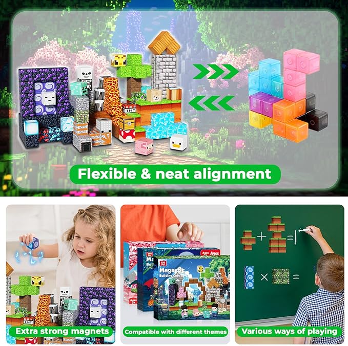 Magnetic Blocks - 150PCS Magnetic Building Blocks Cubes Adventurer, Magnet Toys for Kids Age 3+, Toy Building Set for Kids, Magnets Stacking Construction Birthday Gifts for Boys Girls Age 4-8, 8-12