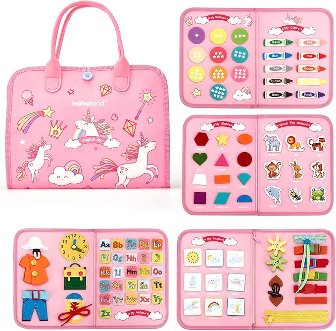 hahaland Busy Board - Montessori Toys for 2 Year Old Girl Birthday Gift, Preschool Learning Toy for 2 Year Olds, Educational Toddler Girls Car Airplane Travel Toys for Ages 2-4 One Two Year Old Gifts