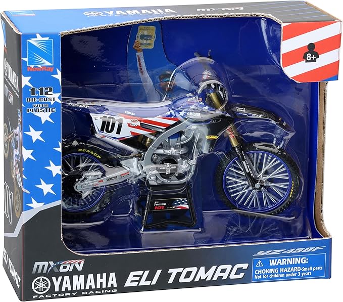 NewRay Toys Yamaha YZ450F Motocross of Nations Bike Eli Tomac Race Team Replica, 1:12 Scale, Kids, Gifts, Birthdays