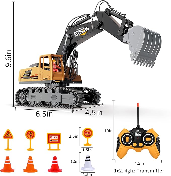 Remote-Control-Excavator-Construction Toys for Boys,RC Excavator Toy with Metal Shovel,Sound & Light,6CH 2.4Ghz Excavator Toys for Boys 3-5 4-7 8-12 Year Old Kids 2025 Christmas Birthday Gift,30+Mins