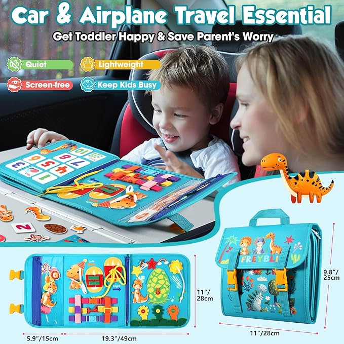 Green Montessori Busy Board Book for Toddlers 1-3, Montessori Toys for 1-3 Year Old Boy Birthday Gift, Educational Quiet Activity Books for Toddlers 1-3, Ages 2-4 Travel Toys for Airplane Car