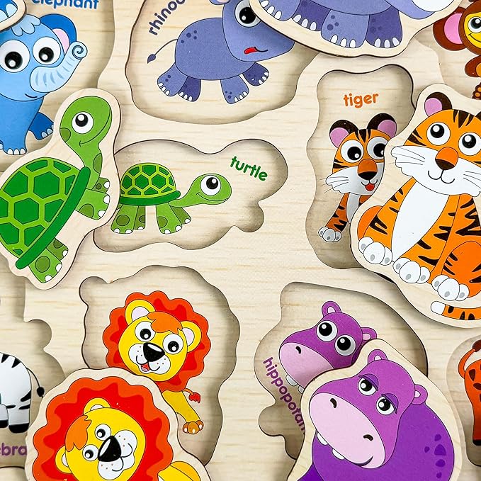 QUOKKA Wooden Puzzles for Toddlers 1-2 – Gift Realistic Educational Game for Boy and Girl - Animal Wild Learning Toy for Kids – Set Pegged Puzzles for Kids Ages 1-2