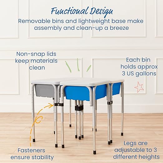 ECR4Kids 4-Station Sand and Water Adjustable Play Table, Sensory Bins, Grey/French Blue