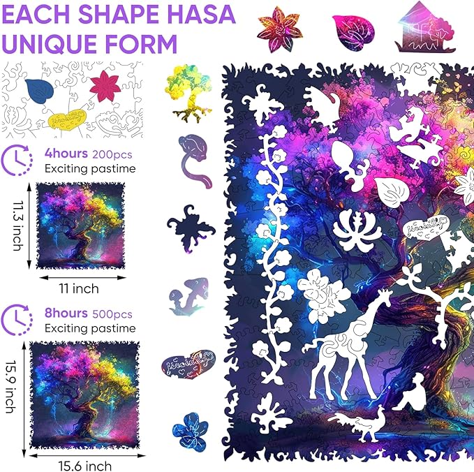 Wooden Puzzle for Adults, Hard Impossible Tree of Life Puzzles for Adults, Unique Shaped Challenge Puzzle, Beautiful Package, Best Gift Toys for Family Friends, Brain Games Medium 11.2x11.2in