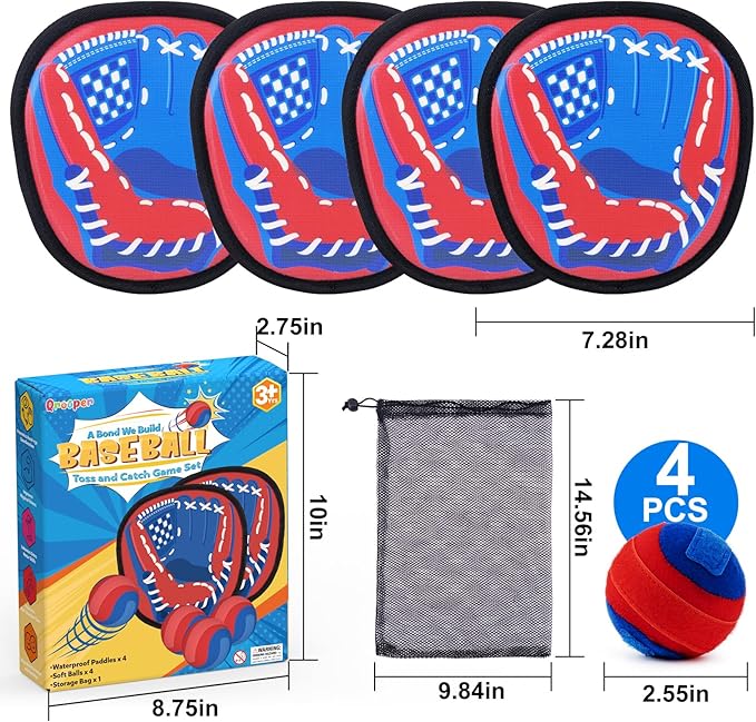 Toss and Catch Game Ball Set Beach Pool Outdoor Toys for Kids Ages 3-4 5-7 8-12, Toddler Baseball Training Glove Yard Games Backyard Outside Toys for 3 4 5 6 7 8 Year Old Boys Girls Gift