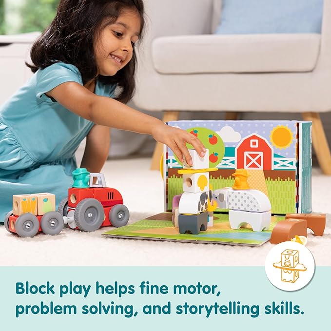 Melissa & Doug Blockables™ Farm Snap and Play, Mix and Match Connectable Wooden Building Blocks Play Set Toy for Preschool Boys and Girls (56 Pcs)