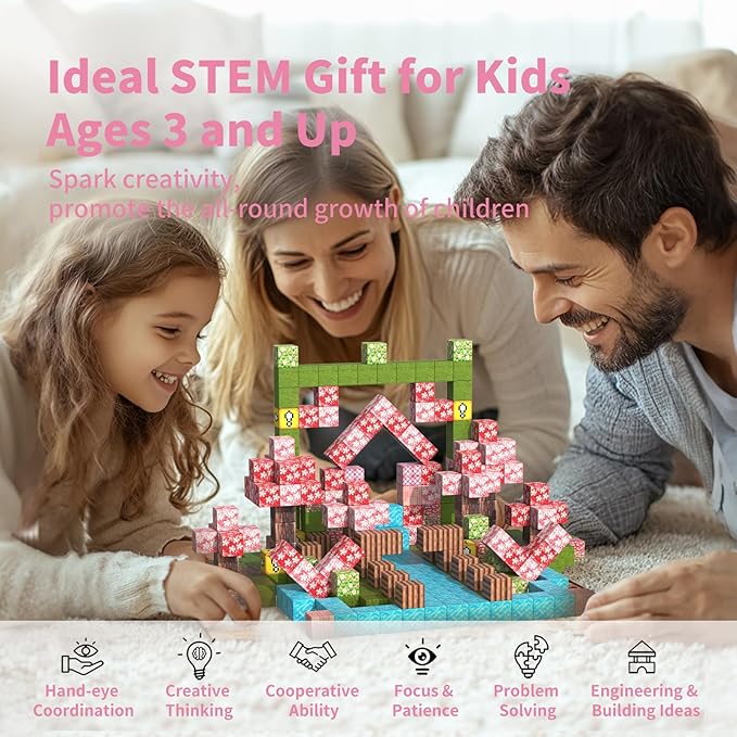 Magnetic Blocks-120PCS Magnets Cubes, Cherry Blossom Magnetic Building Blocks Toddler Toys for Age 3-4 5-7 6-8,STEM Sensory Toys Birthday Gifts for 3+ Years Old Boys & Girls