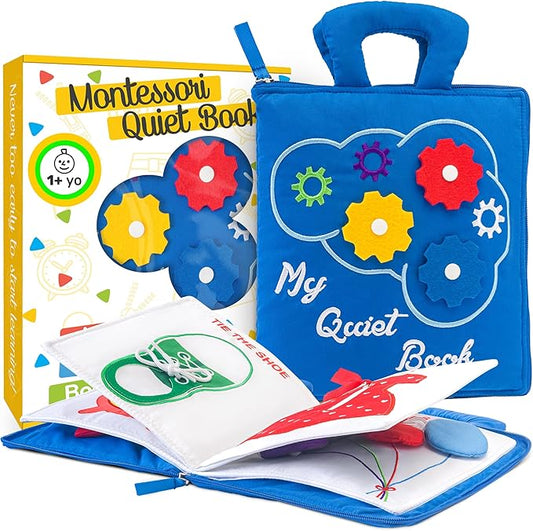 deMoca Busy Book for Toddlers 1-3 - Airplane Toys for Toddlers 1-3, My Quiet Book Montessori Toys for 1 Year Old with Kids Plane Activities, Activity Busy Board, Gift for Boys & Girls