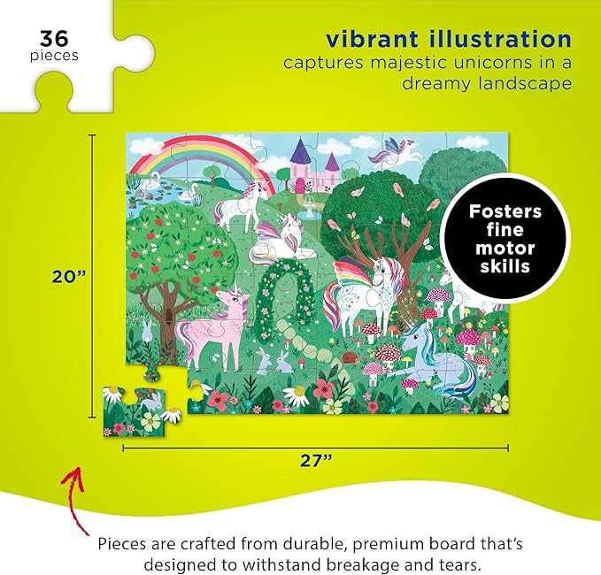 Crocodile Creek 36-Piece Jigsaw Floor Puzzle - Fun Floor Puzzles for Kids Ages 3-5 - Heavy-Duty Shaped Box for Storage - Unicorn Dreams - 27" W x 20" H Finished