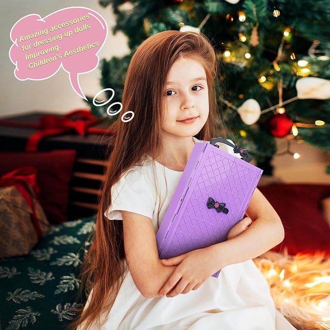 K.T. Fancy 83 Pcs Dolls & Accessories with Purple Closet Wardrobe for 11.5 Inch Doll Dress Up Set Including Wardrobe Shoes, Wallet, Dress Hangers, Brush, Necklace, Pet and Other Accessories