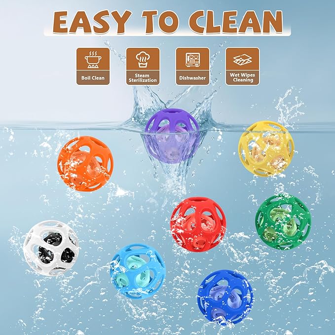 MCGMITT Baby Ball Toy with Holes, 8PCS Easy Grip Food Grade Silicone Baby Toys 0-6 Months, Colorful Soft BPA Free Montessori Baby Teethers 6-12 Months, Stretchy Newborn Infant Sensory Balls