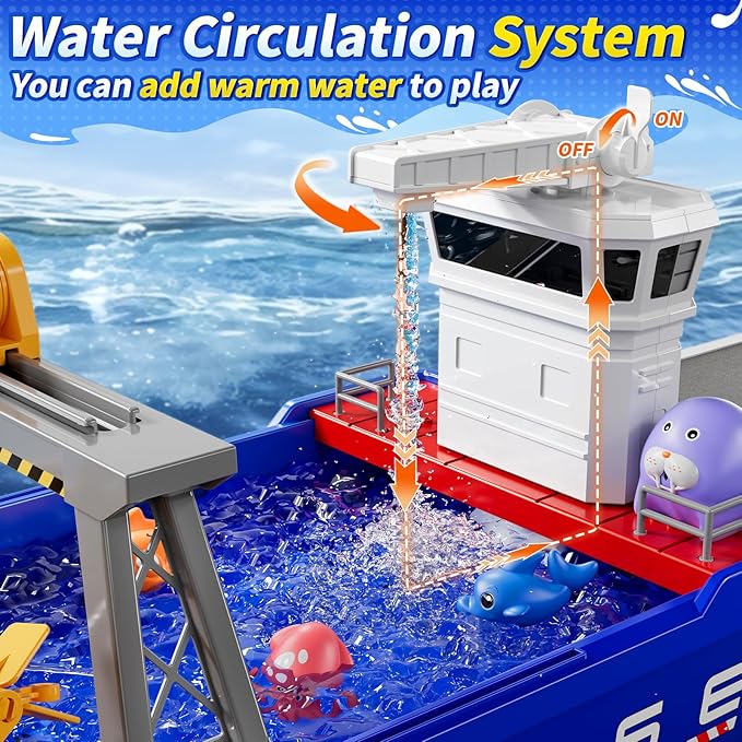 Ship Toys Water Tables for Kids Ages 2 3 4 5 6 - Electrical Play Boat for Toddlers 3-5, Fishing Game with 6 Fishes, Summer Water Sand Playset, Pool Beach Bath Toys, Gifts for Boys Girls 4-7