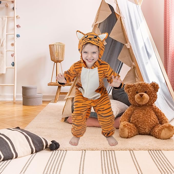 Sincere Party Tiger Onesie Novelty Tiger Jumpuit with EMB Face Costume for Kids M(6-8)