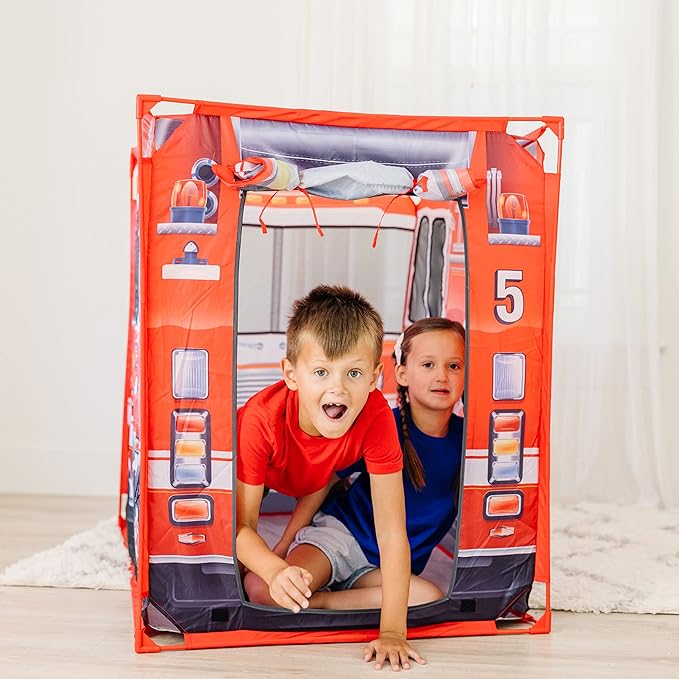 Melissa & Doug Fire Truck Play Tent Role Play Firefighter Tent, Fire Truck for Kids Ages 3+