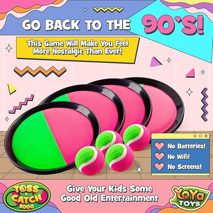YoYa Toys Toss and Catch Ball Game Toy Set - 4 Paddles & 4 Sticky Balls - Fun Kids Outdoor Games Activity for Backyard, Beach, Park, Camping - Gift for Boys & Girls Ages 4 5 6 7 8 9 10 11 12 Year Old