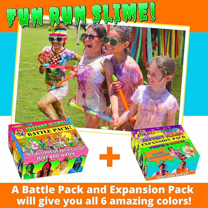PARTY GOAT Instant Slime Powder Mix. Bulk 20 Gallon Pack. Just Add Water to Make Orange & Purple Slime for Color Run, Blaster Guns & Color Wars