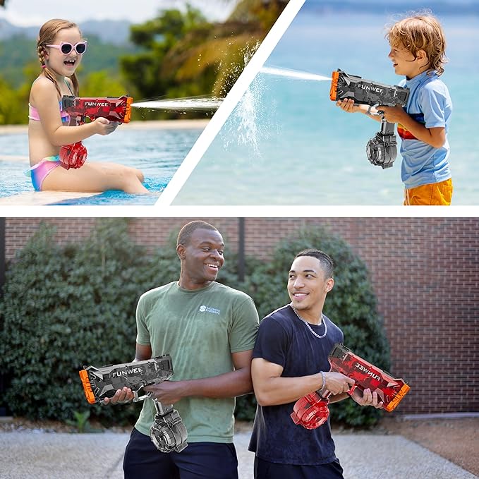 2 Pack Electric Water Guns for Adults Kids, Most Powered Full Automatic Water Squirt, High Capacity Long Range Classic Fully Strongest Water Blaster, Outdoor Swimming Pool Gift Toy