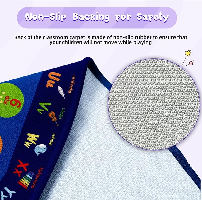 ABC Alphabet Numbers Classroom Rug, 6ft × 9ft Large Oval Preschool Rugs, Kids Carpet for Playroom Daycare Room Play Area Bedroom Living Room, Toddler Early Learning Carpets
