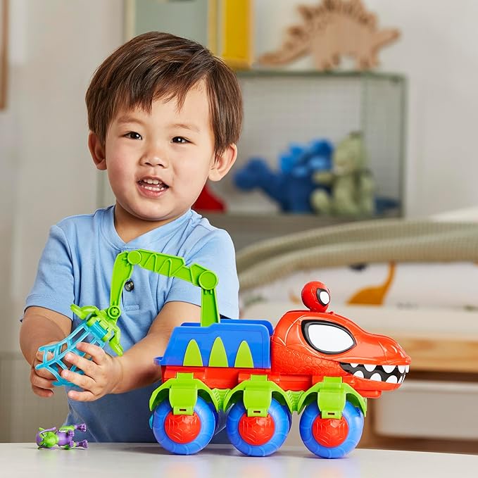 Spidey and his Amazing Friends Marvel Dino-Webs Crawler Toy Car Playset, Spider-Man & Goblin Raptor 4-Inch Action Figures, Kids Ages 3 & Up