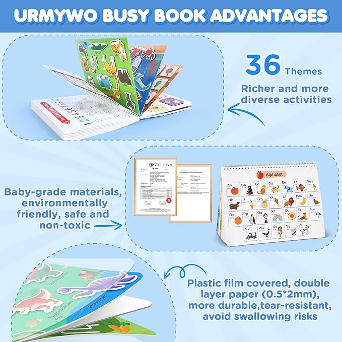 Busy Book for Toddlers, 36 Preschool Learning Activities, Montessori Homeschool Learning Educational Toys, Tracing Activity Coloring Books for Kids Ages 3-8, Autism Sensory Travel Toys Gifts