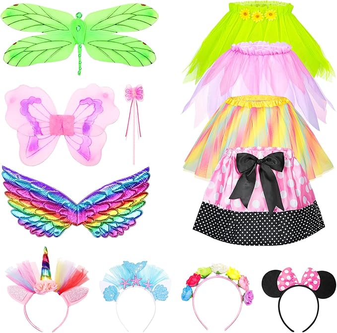 Jeowoqao Little Girl Dress Up Costumes Pretend Play Costumes Princess Role Play 13pc Mermaid Fairy Costume for Toddler Age 3 4 5 6 Years