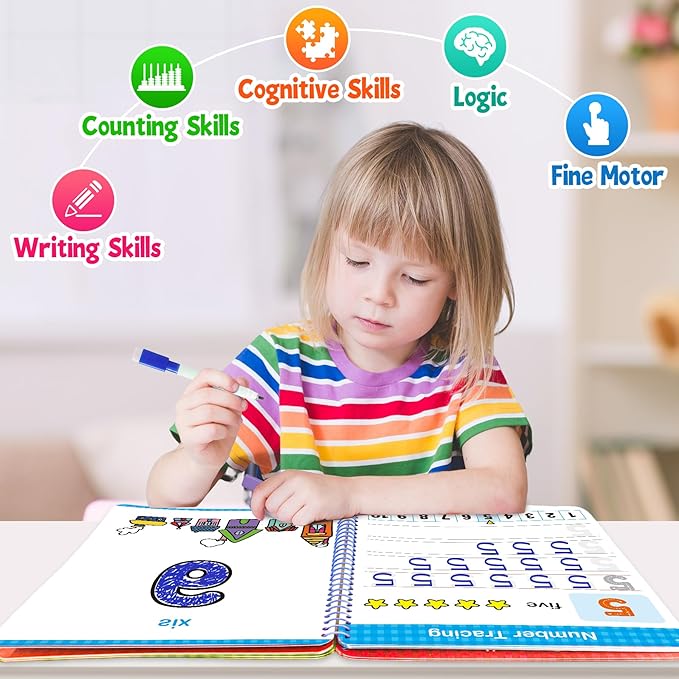 Preschool Learning Activities Math Workbook - Reusable 60 Pages Tracing Books for Kids Ages 3-5, Number, Addition & Subtraction | Fine Motor Skills Learning Toys for Toddlers 2-4 Years Old