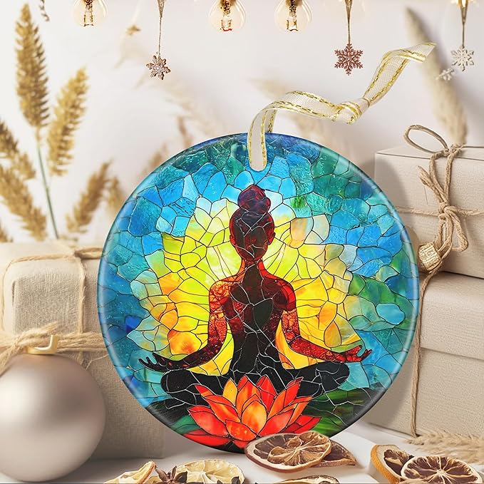 3.5" Ceramic Christmas Ornaments, Christmas Tree Ornaments, Heirloom Keepsake, Gift Exchange, Gift Idea, Bauble Present - Yoga Symbol